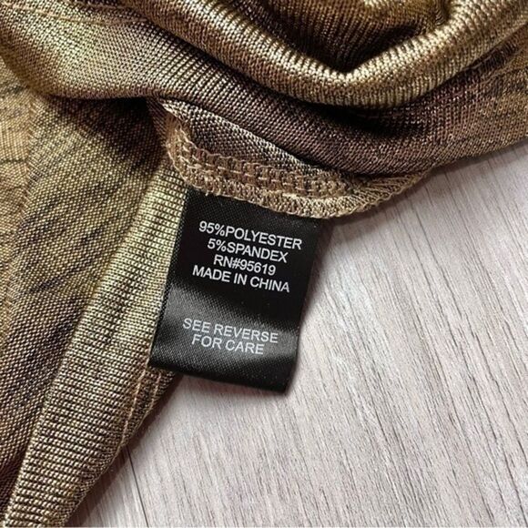 Women's Gold Metallic V-Neck Ruched Long Sleeve Top L - Picture 3 of 4